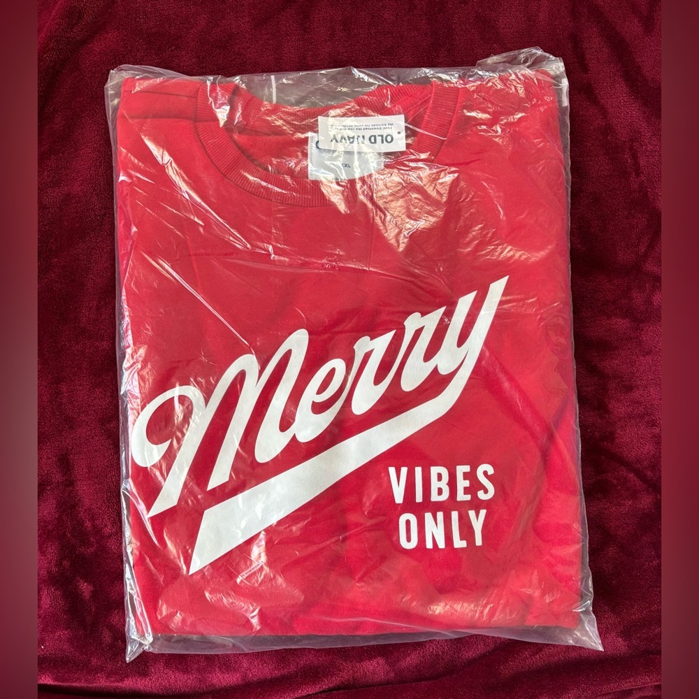 Old Navy Red 'Merry Vibes Only' Men's Shirt